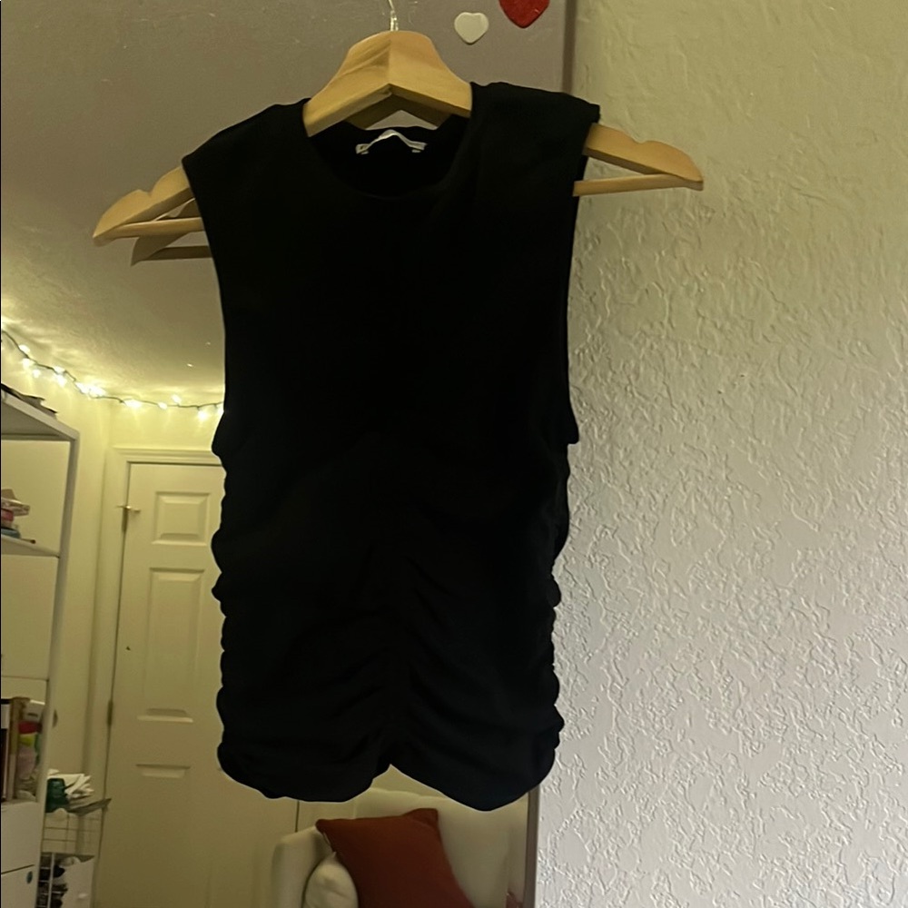 Zara Black Ruched Sleeveless Muscle Tee